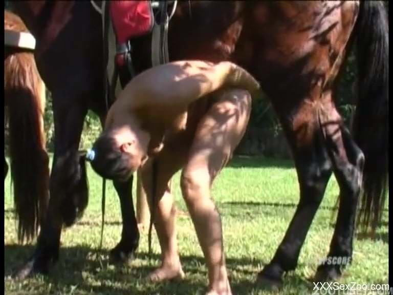 Milf moans with whole horse dong in her tight vagina