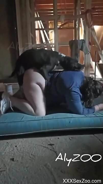 Big ass woman is curious to try her dog's penis in both holes