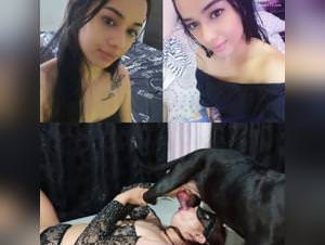 Pretty girl sucks dog intensely, wild