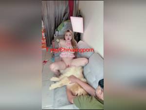 Chinese teen pussy devoured by dog