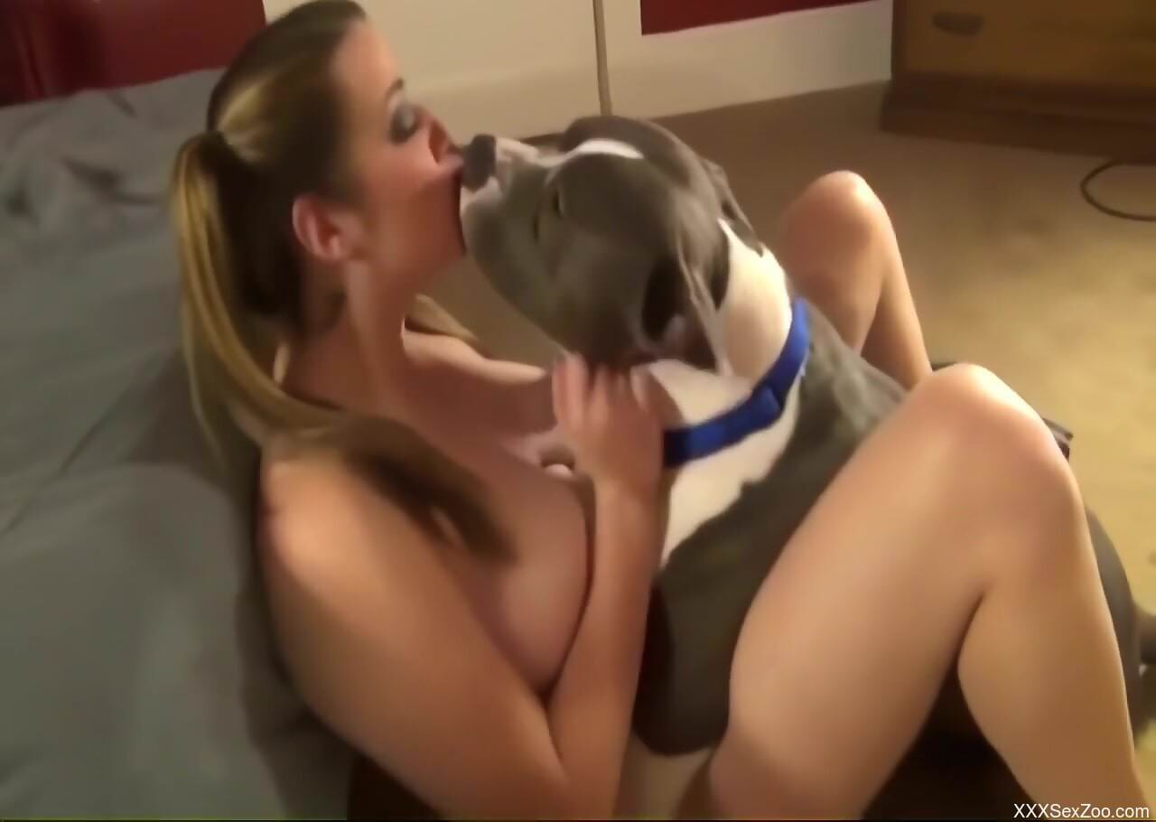 Sexy female makes out with her dog in sexual kinks
