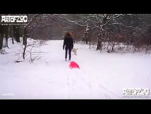 Hot Sexdog Gets Sucky by Male Dog on a Sexy Winter Night