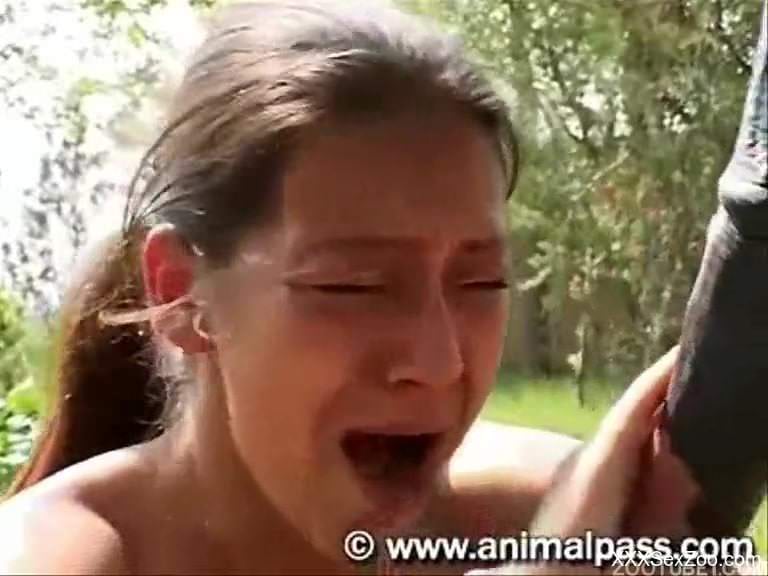 Horny women filmed when deepthroating giant animal cocks