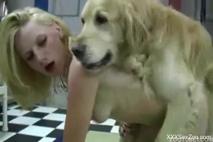 Blonde with short haired banged by a brutal dog