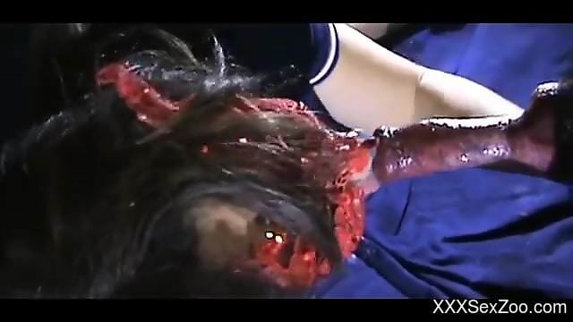 Memorable fuck scene with a black dog and a zoophile