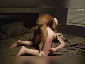 Blonde whore fucked by her dog brutally