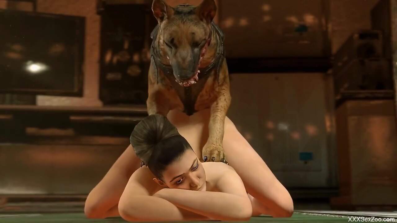 Video game hottie with a wet pussy fucked by dog