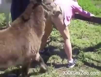 Sexy animal fucking a beefy MILF in an outdoor scene