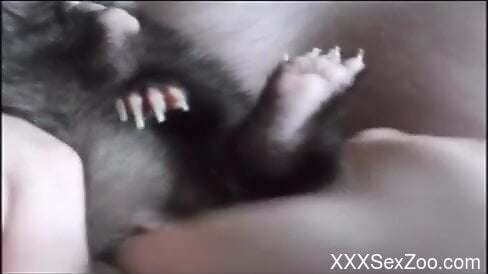 Needy woman plays with her small animal in sexual kinks
