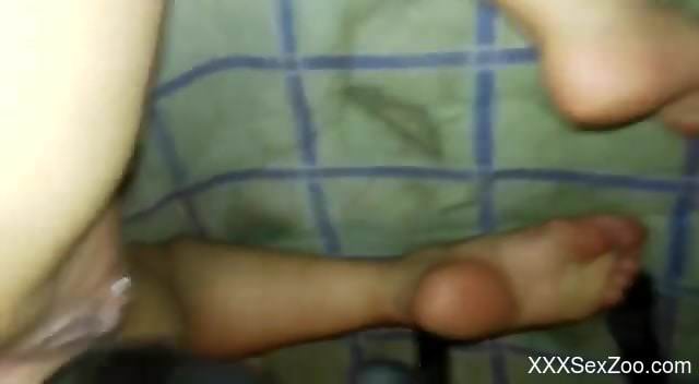 Pierced pussy babe getting licked by a horny dog