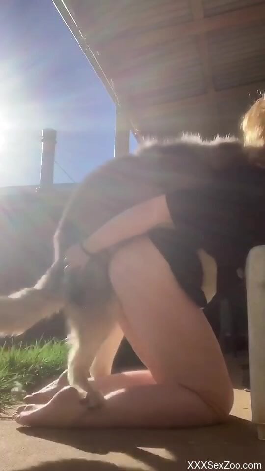 Furry dog grants half-naked woman the best pussy treat