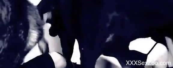 Woman in black stockings, merciless XXX dog sex
