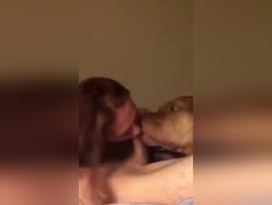 Slut and dog lick cock