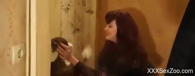 Nude women share a big dog cock in insane manners