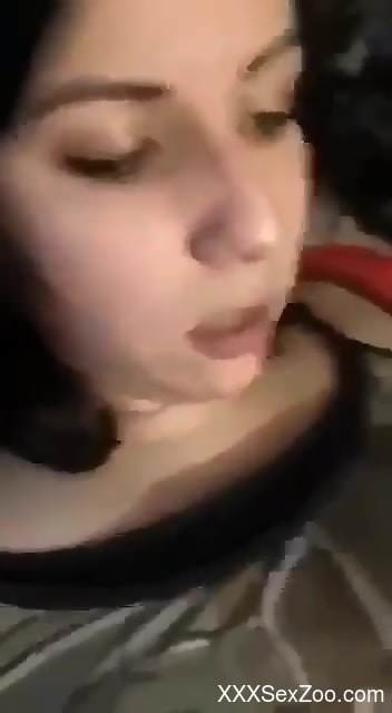 Insolent beauty filmed in closeup angles sucking a dog's dick