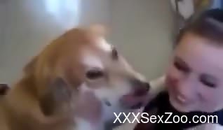 Romantic video in which a hot coed makes out with a dog