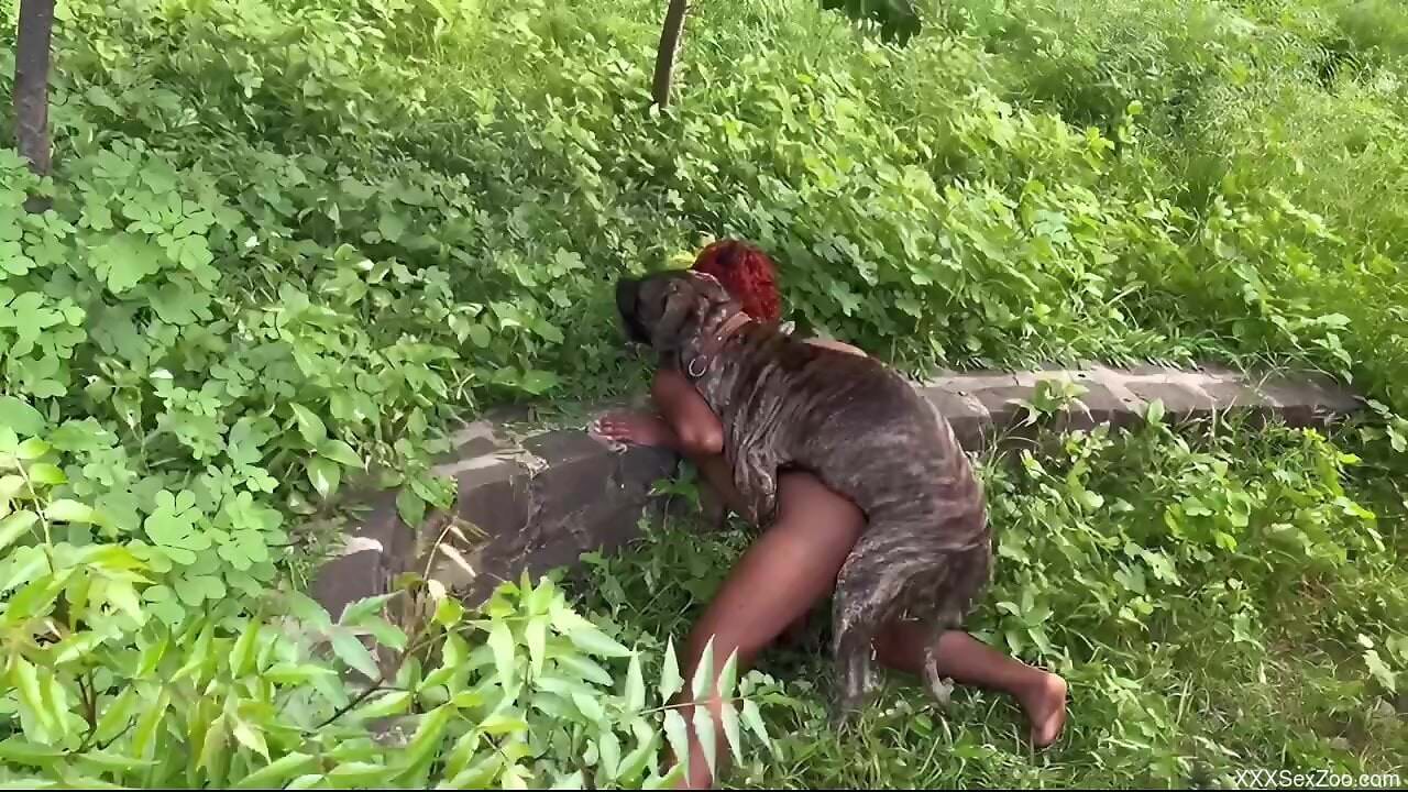 Solo slut with small tits grants her dog full access to her cunt