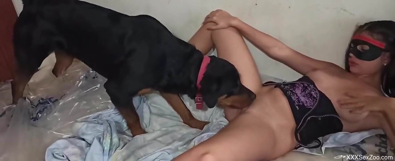 Slutty girl is going to get licked by a doggo