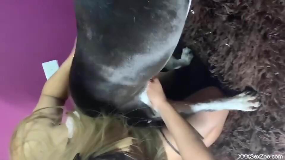Hot lady in a sexy wig jerking off a doggo too