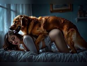 Cinematic lust: girl, dog, and desire unfurl