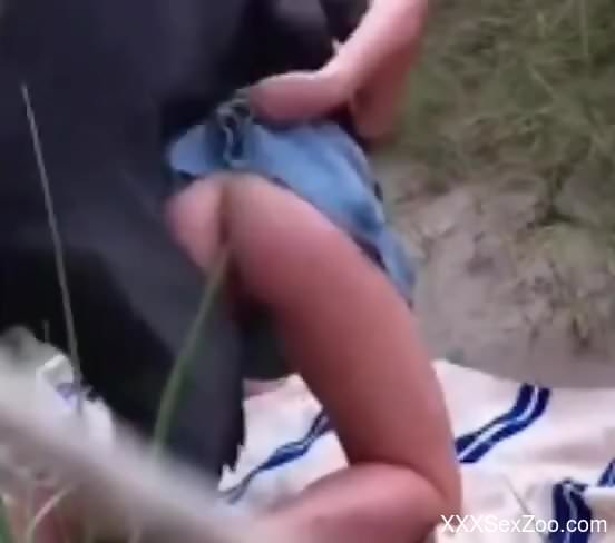 Denim skirt babe getting fucked during a picnic