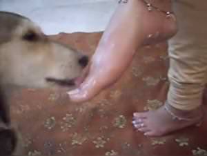 Indian woman foot licking