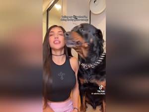 Slut fucks dog, deep throating, extreme