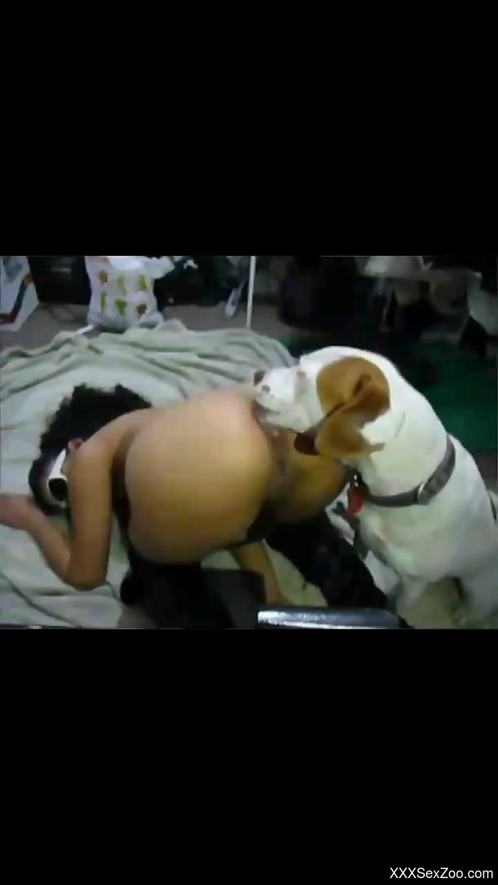 Latina with a delicious ass gets tongued by a dog