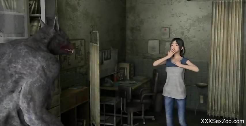 Asian hentai porn with a weird creature and a hot teen