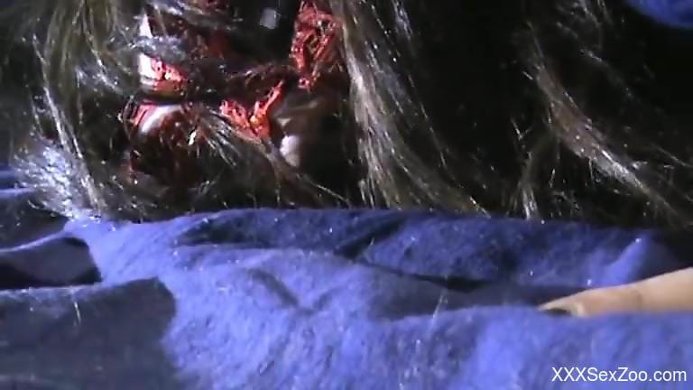 Messy fuck scene with a brunette and her kinky dog