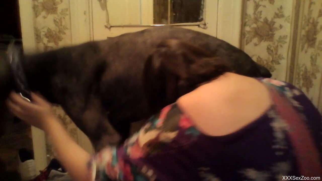 Amateur with nice curves plays with the dog dick like a slut