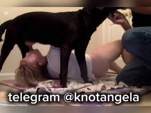 She swallows dog cum, raw pleasure unleashed