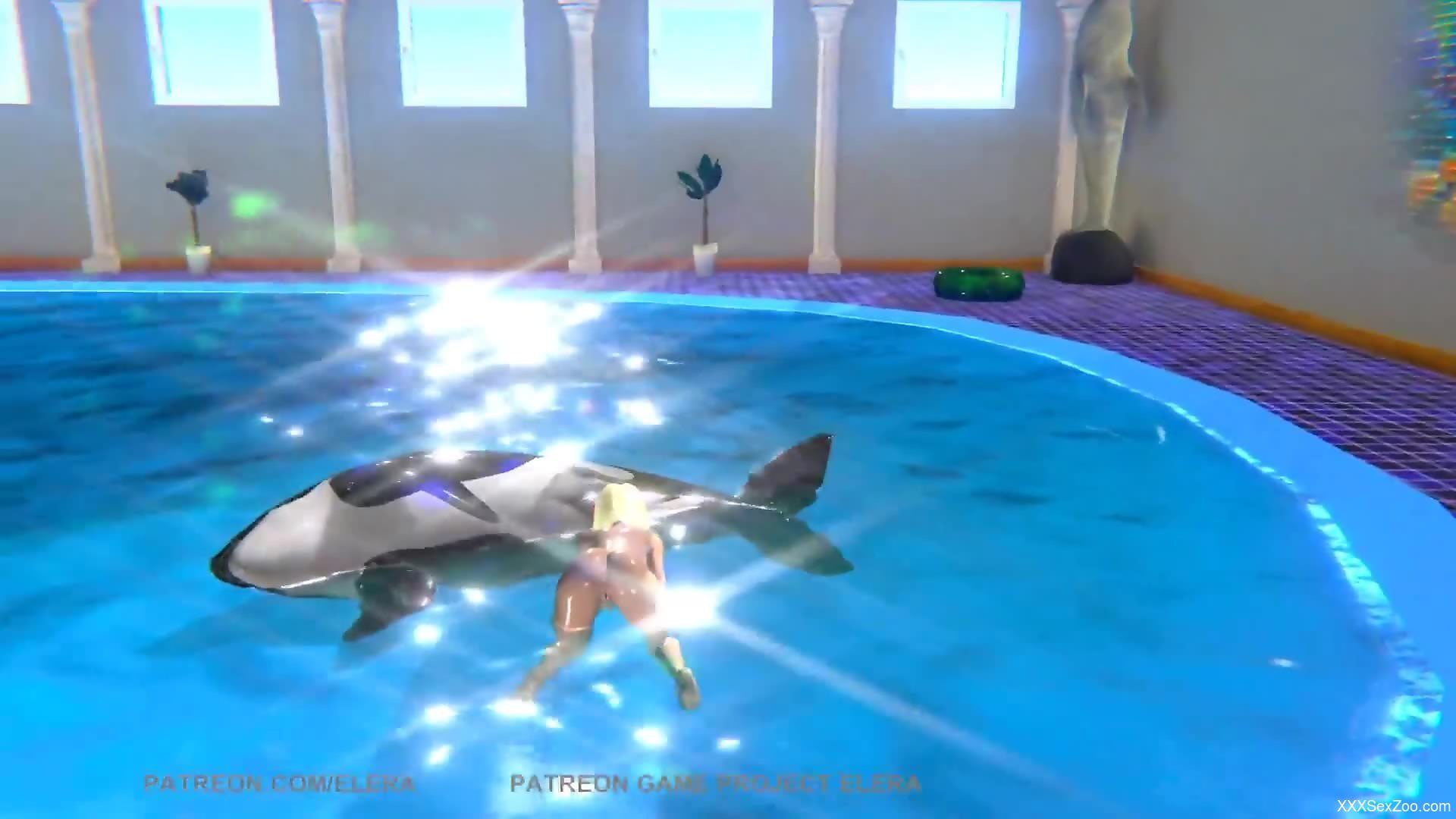 Killer whale sticks its killer cock in her mouth