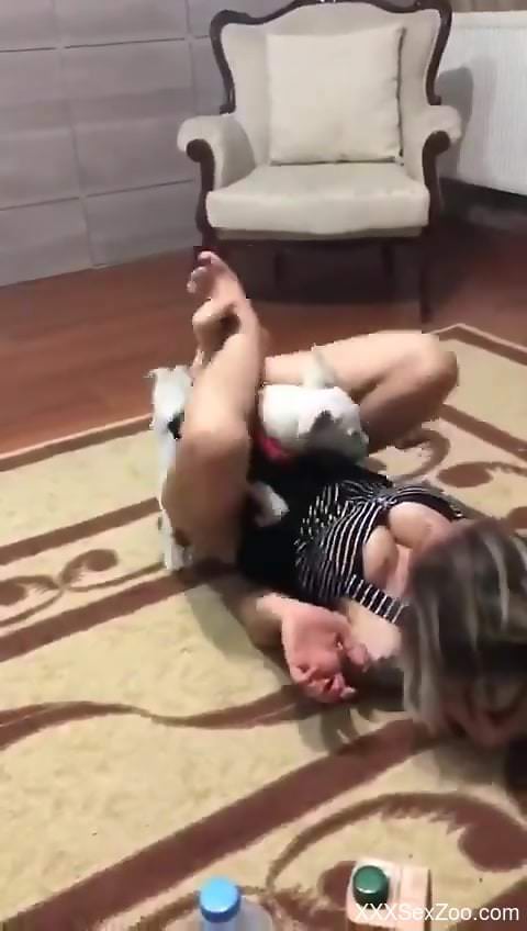 Tiny animal fucking a slutty zoophile on the floor