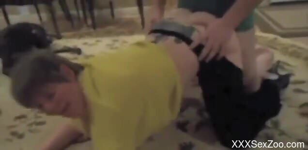 Chick lets the dog lick her before fucking her man