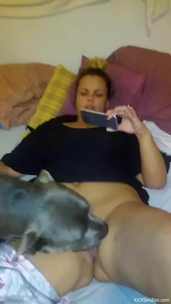 BBW zoophile streams zoo porn while her dog eats her out