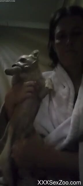 Sexy female gets busy fooling around with her dog's little cock