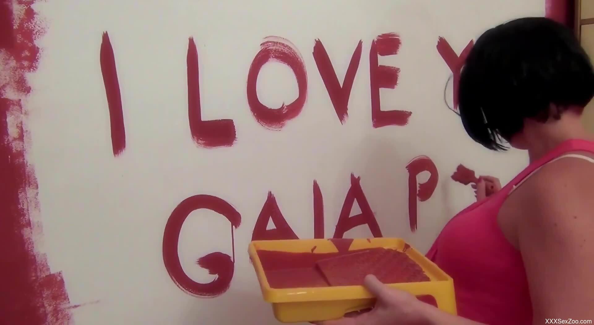 Big booty brunette tries the dog dick in each of her holes