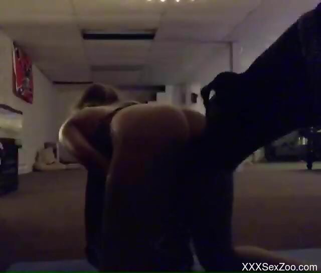 Naked amateur girl lets the dog lick her pussy and ass