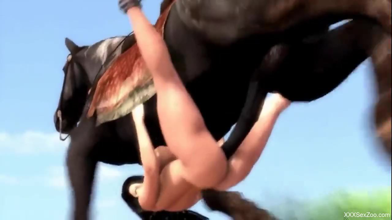 Redheaded lady fucks a horse to get herself off