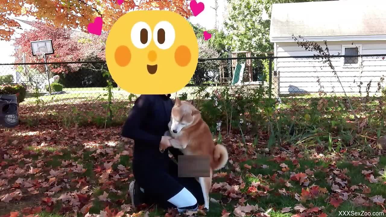 Clothed female plays in sexual outdoor kinks with her dog