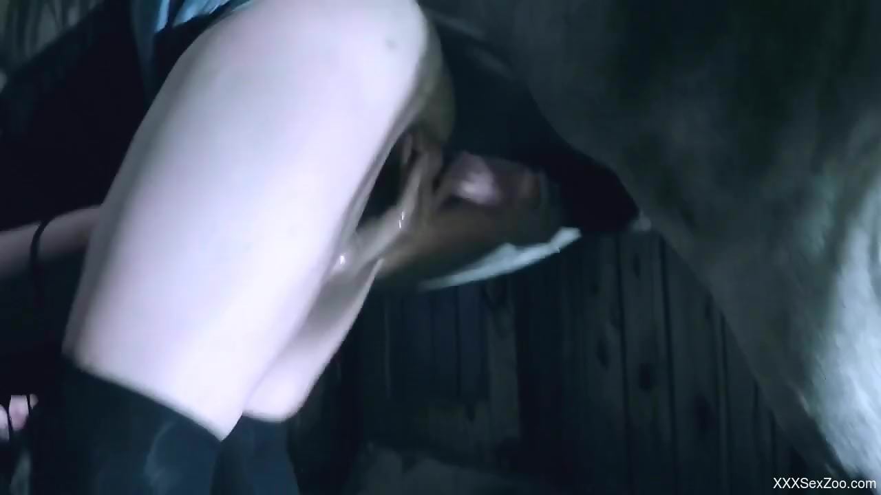 Long-haired brunette banged by a kinky stallion