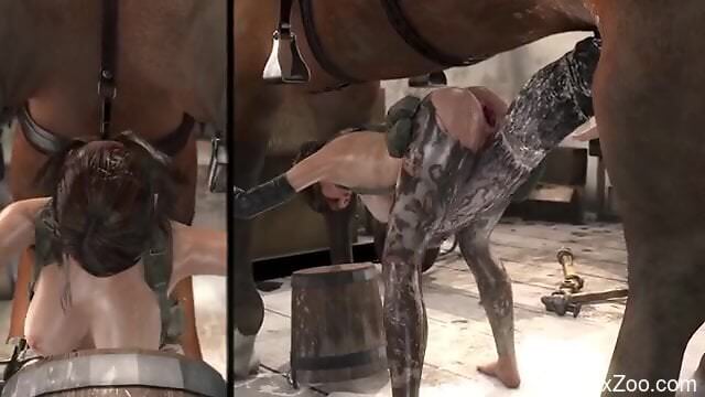 Aroused anime chick throats monster horse cock in loud kinks