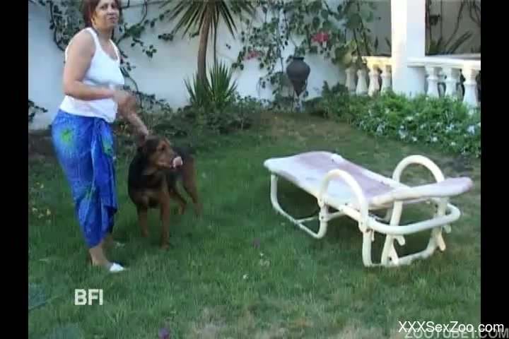 Hardcore fucking with a hung dog and two Latinas