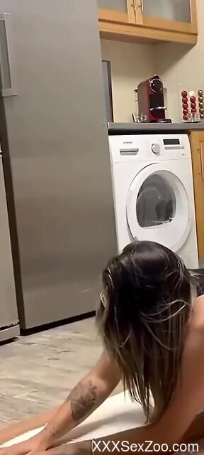 Sexy brunette tries doggy style dog porn in the bathroom