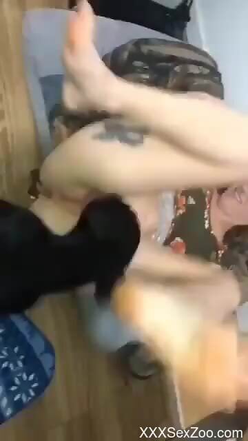 Insolent woman craves more when the dog licks her ass