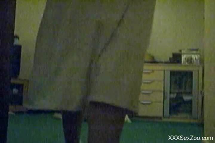 Big dog knocks slender girl on the floor to fuck her