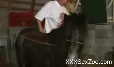 Blond-haired beauty gets fucked by a small horse