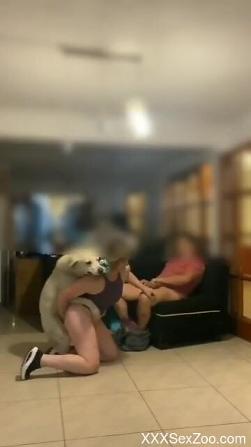 Fine woman and her man share the dog for sexual kinks