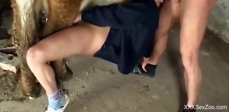 Fat zoophile chick getting fucked in the barn